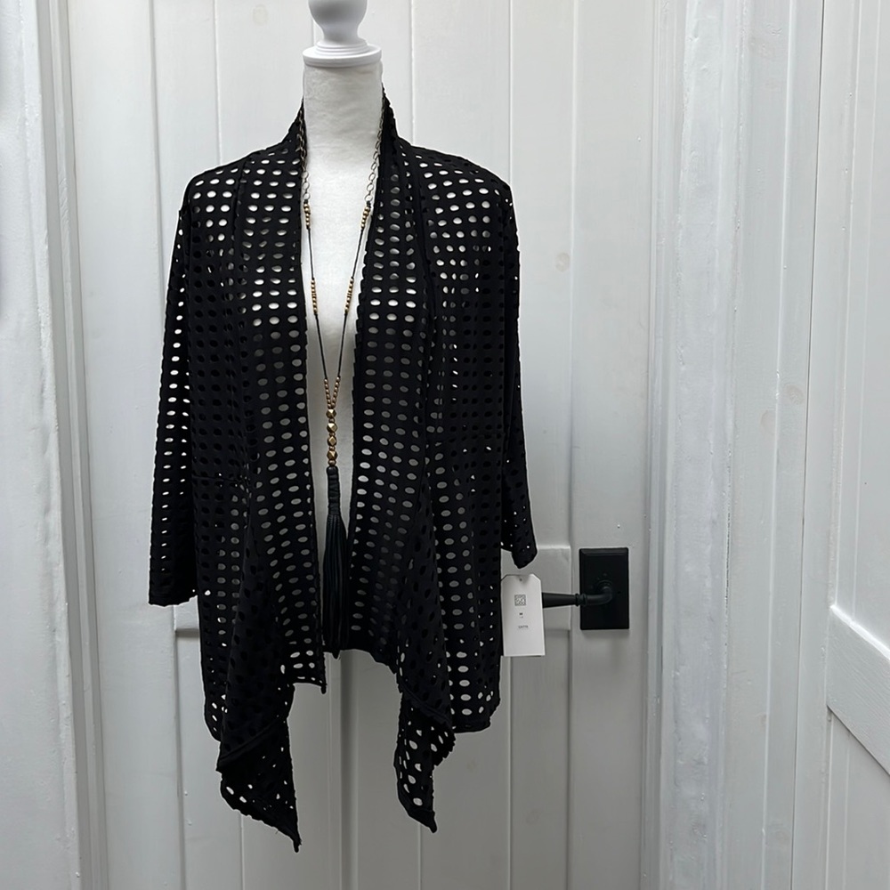 Clara Sun Woo Perforated Waterfall Open Front Cardigan - Picture 1 of 6